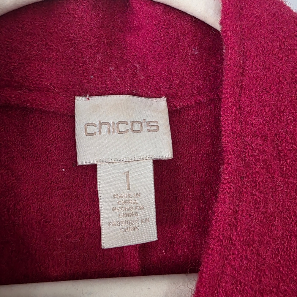 CHICO'S Boiled 100% Wool Longline Cardigan Vest Red Size Medium - Picture 10 of 13